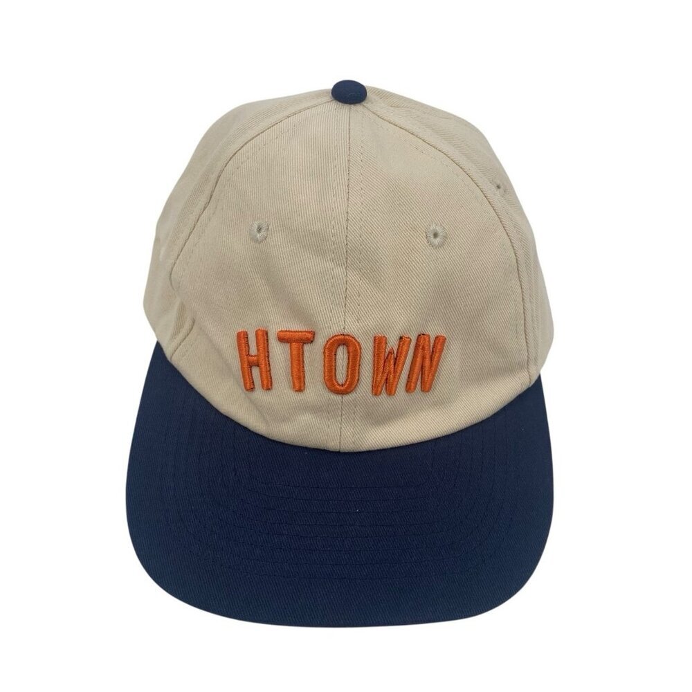 Sam & Davy Unisex HTOWN Adjustable Baseball Cap One Size Cream Navy Houston TX